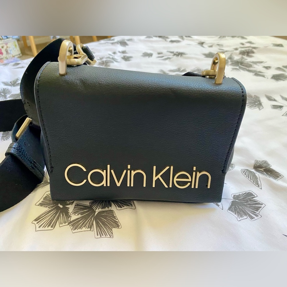 Calvin Klein Black Crossbody Bag with Gold Accents LOGO